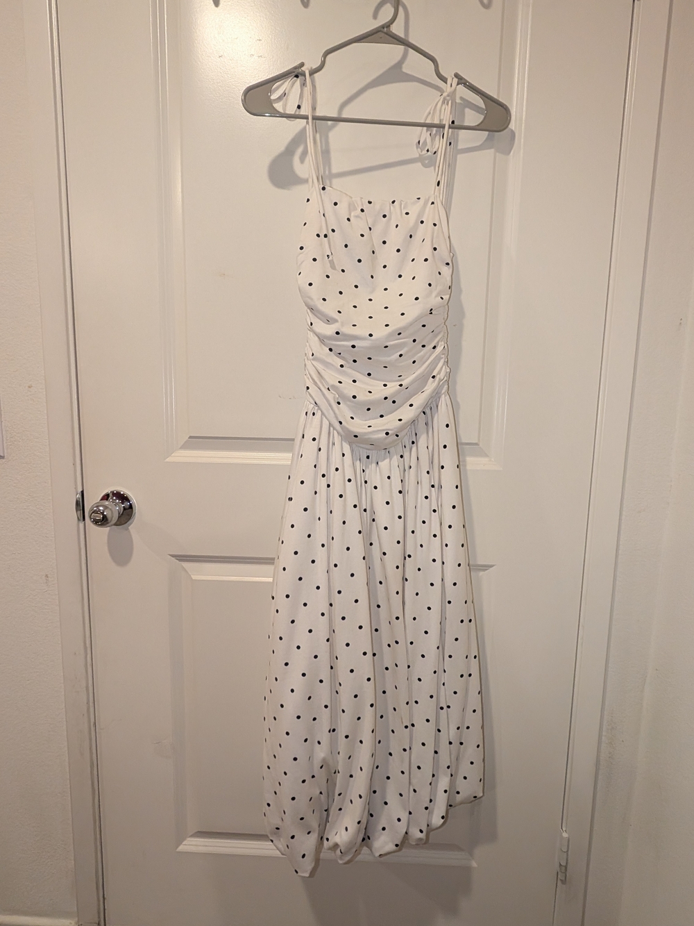 Polka Dot White Maxi Dress Black Women's Strap